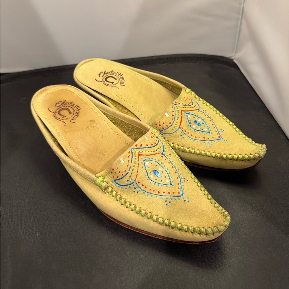 Rare Vintage Lucheese Charlie Horse Green Suede Nubuck Mules Slides 6.5 Brazil